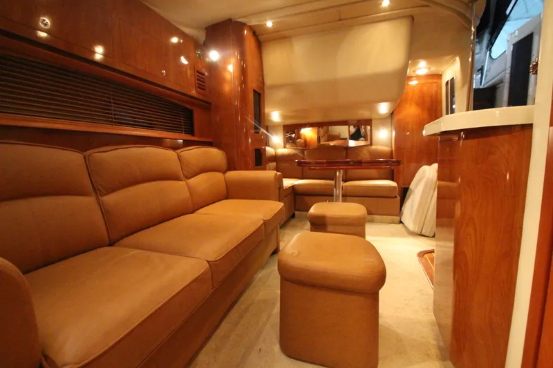 Slide: The Image of Luxurious interior of 2007 Four Winns 378 Vista yacht with plush seating and warm lighting. - 28