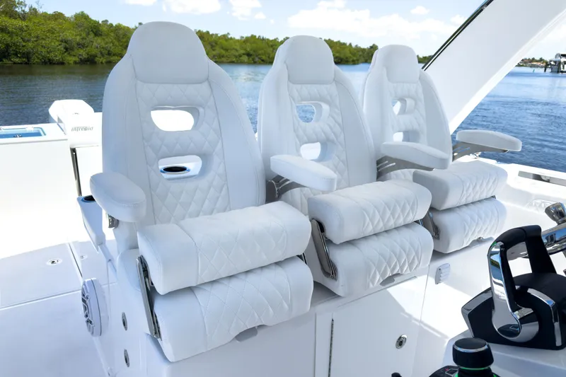 Slide: The Image of Luxurious seating on Intrepid 35 PANACEA boat, model year 2026. - 10