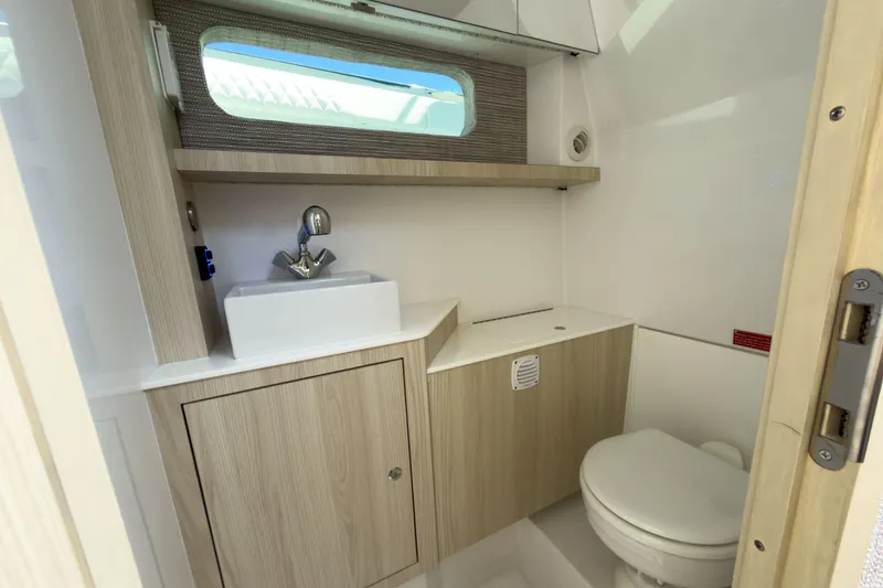 Slide: The Image of Modern bathroom on the Intrepid 35 PANACEA yacht, year 2026. - 18