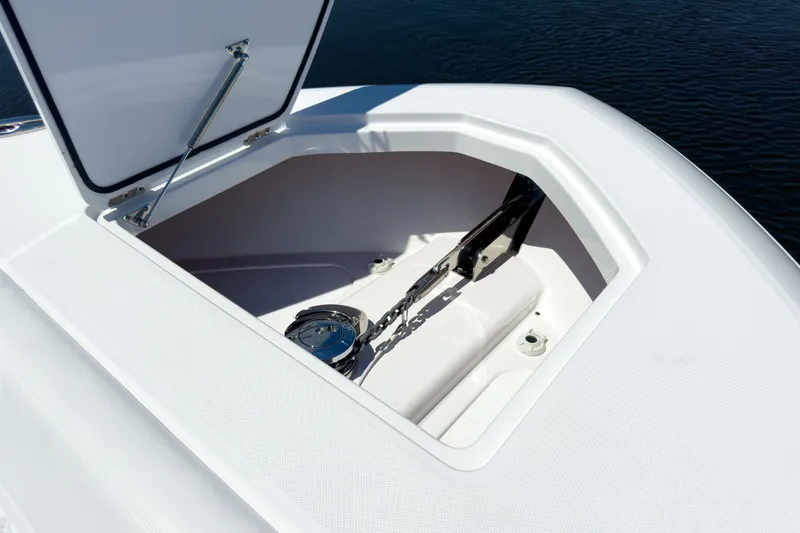 Slide: The Image of Intrepid 35 PANACEA 2026 anchor compartment on open water. - 26