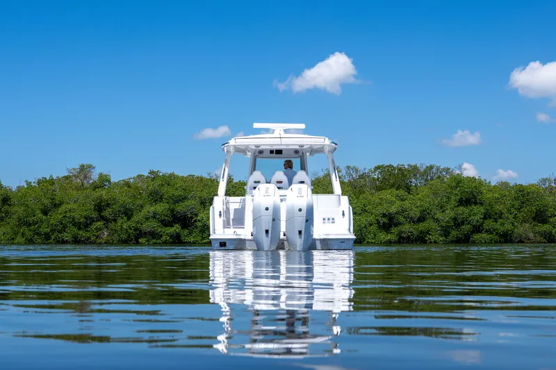 Slide: The Image of Intrepid 35 PANACEA 2026 on calm water with green backdrop. - 33
