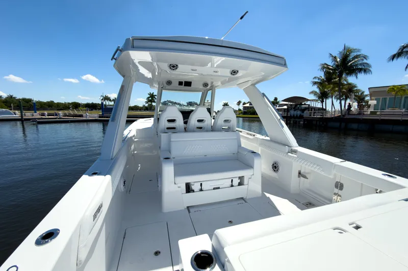 Slide: The Image of Intrepid 35 PANACEA 2026 boat on water with modern design. - 5