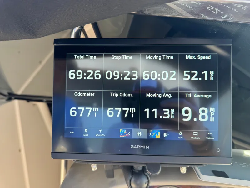 Slide: The Image of Garmin display on Sea Ray 290 Bowrider, showing trip data and speeds. - 18