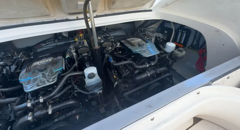 Slide: The Image of Engine compartment of a 2002 Sea Ray 290 Bowrider boat. - 29