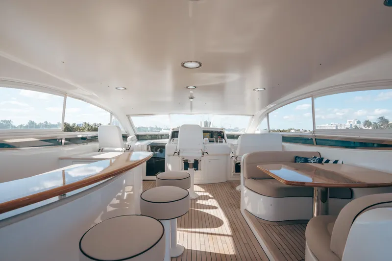 Slide: The Image of Luxurious 2004 Lazzara LY106 yacht interior with elegant seating and panoramic windows. - 47