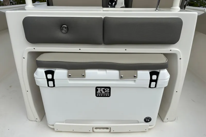 Slide: The Image of 2026 Key West 263 FS boat with K2 cooler and cushioned seating. - 21