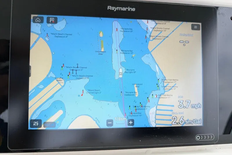 Slide: The Image of Raymarine navigation display on 2001 Wellcraft 290 Coastal, showing Miami Beach Channel map. - 59