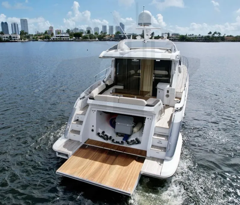 Slide: The Image of 2015 Azimut 55S yacht on water, rear view with open deck. - 10