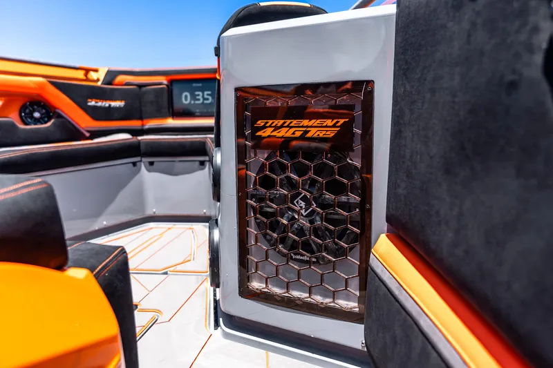 Slide: The Image of Interior of 2025 Statement 44 GRTS boat with modern design and audio system. - 26