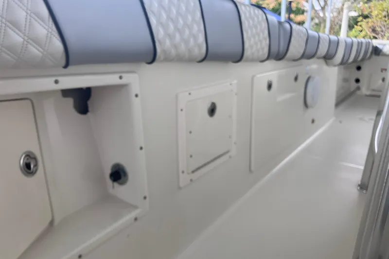 Slide: The Image of 2008 Hydra-Sports Vector 2900 CC interior with storage compartments and cushioned seating. - 24