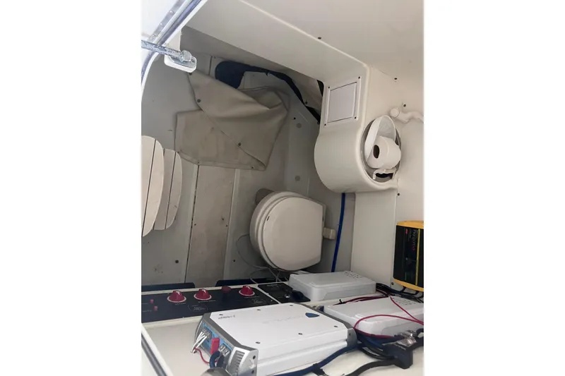 Slide: The Image of 2008 Hydra-Sports Vector 2900 CC cabin interior with toilet and equipment. - 66