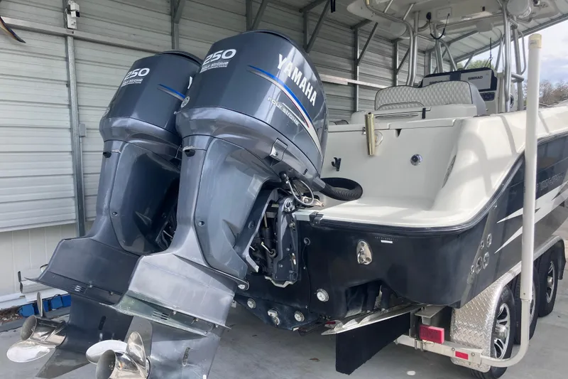 Slide: The Image of 2008 Hydra-Sports Vector 2900 CC with twin Yamaha 250 engines in a garage. - 8