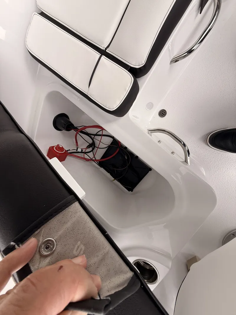 Slide: The Image of Interior view of Stingray 172 DC boat, seating area and wiring. - 36