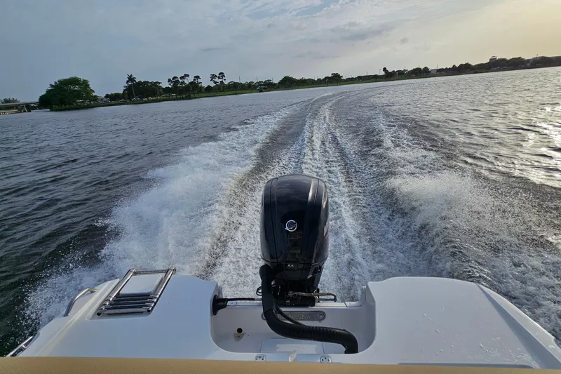 Slide: The Image of 2021 NauticStar 191 Hybrid boat cruising on a scenic waterway at sunset. - 41