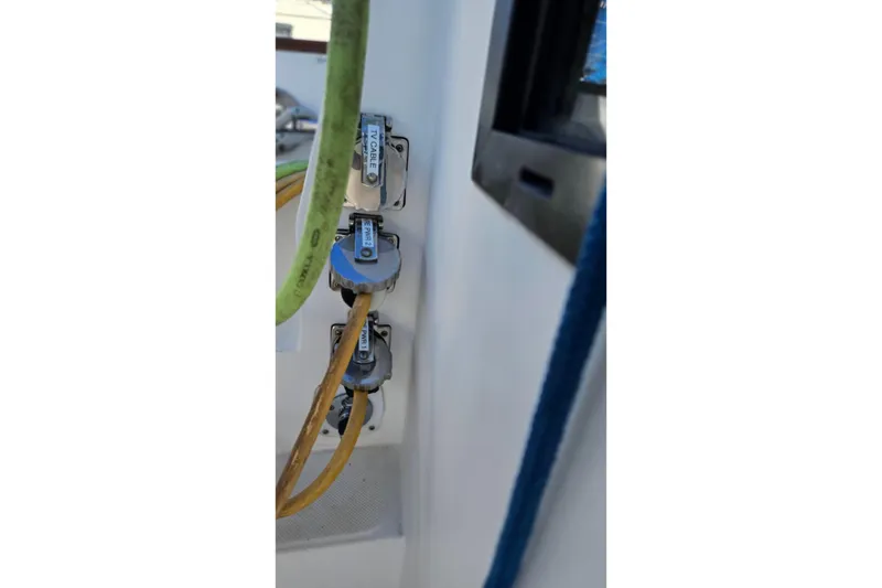 Slide: The Image of Power and TV cable connections on 1984 Albin Palm Beach 37 boat. - 12