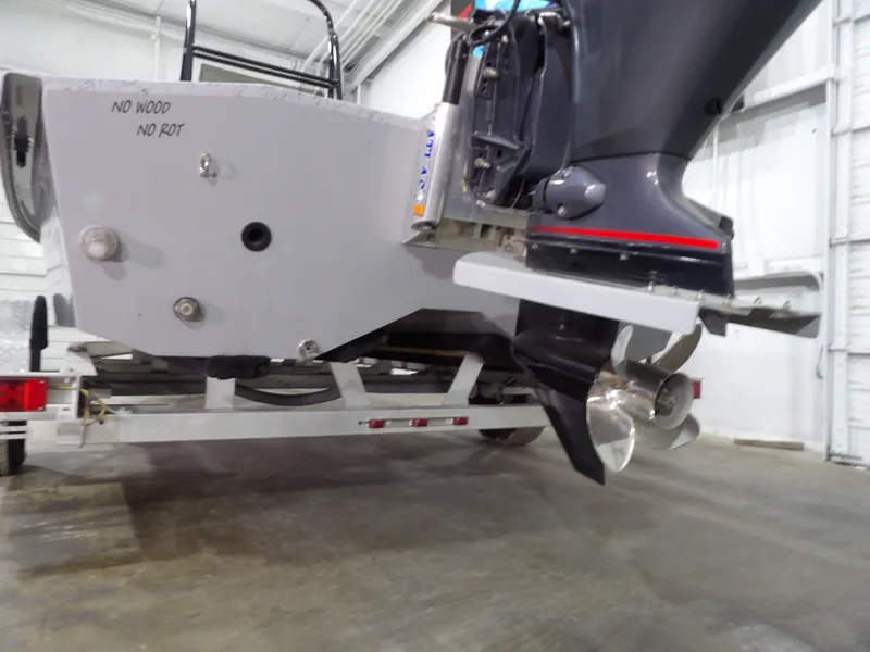 Slide: The Image of Rear view of 2024 Freedom 18 Patriot Cat boat on trailer. - 8