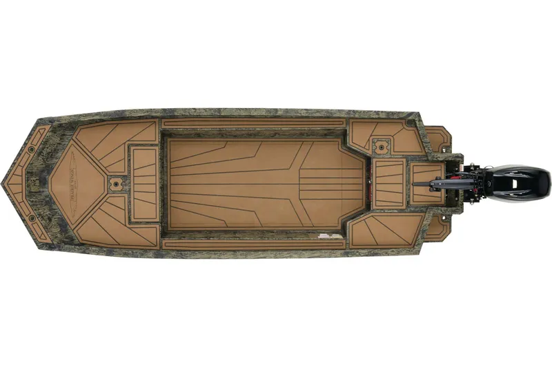 Slide: The Image of 2026 Tracker Grizzly 1650 T Prairie Wings Edition boat on trailer, outside Tracker Boat Center. - 5