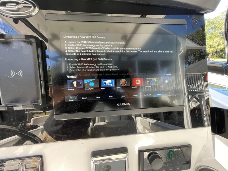 Slide: The Image of Garmin display on 2024 Sea Fox 288 Commander boat showing camera connection instructions. - 29