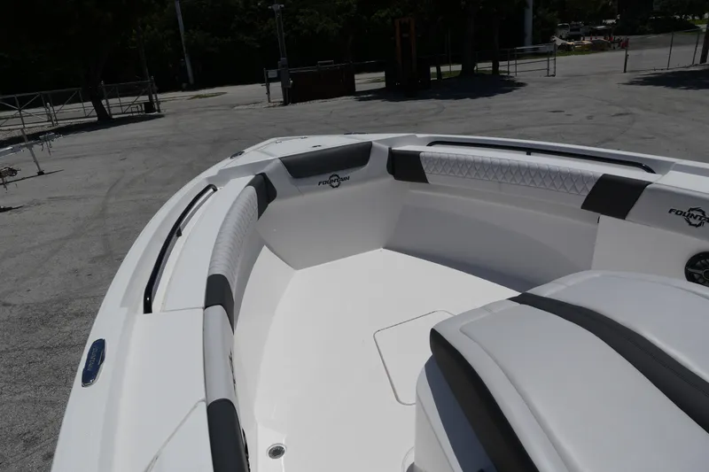 Slide: The Image of 2025 Fountain 32 NX Sportfish boat interior with sleek seating and modern design. - 5