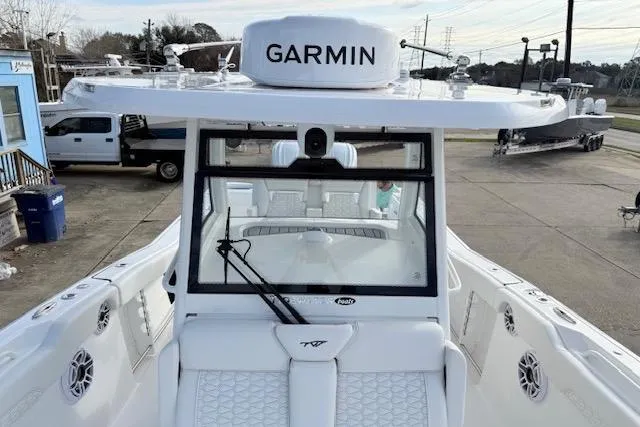 Slide: The Image of Interior of 2026 Tidewater 320 CC Adventure boat with sleek design and modern fittings. - 18