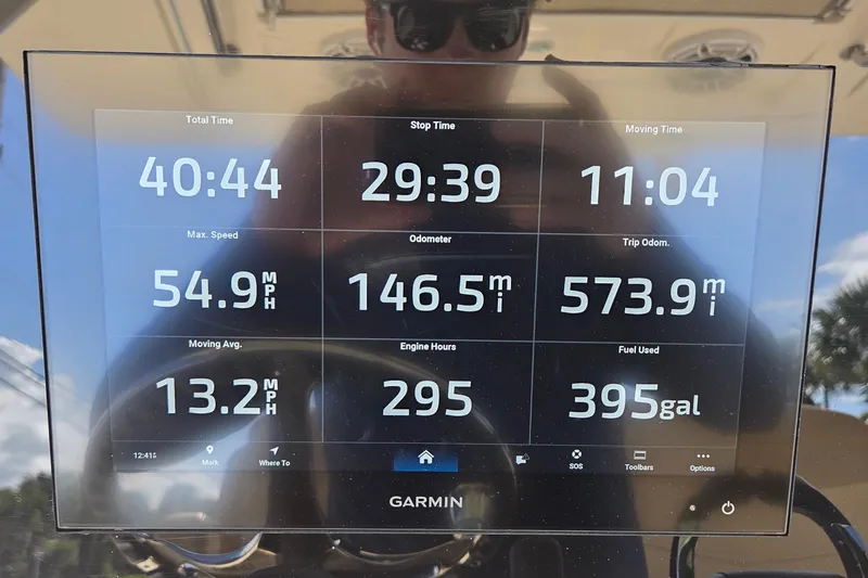 Slide: The Image of Garmin display on 2021 Scout 305 LXF showing trip data and fuel usage. - 11