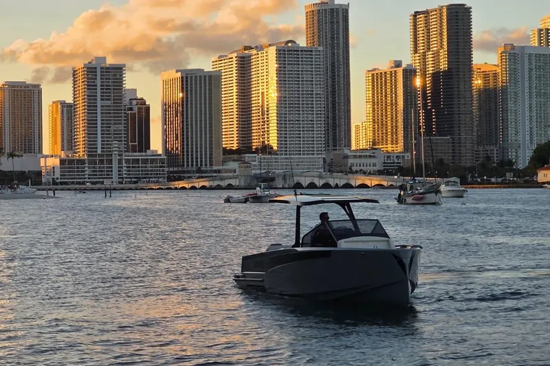Slide: The Image of Interior of 2026 Virtue V10 boat with Garmin navigation system and steering wheel. - 28
