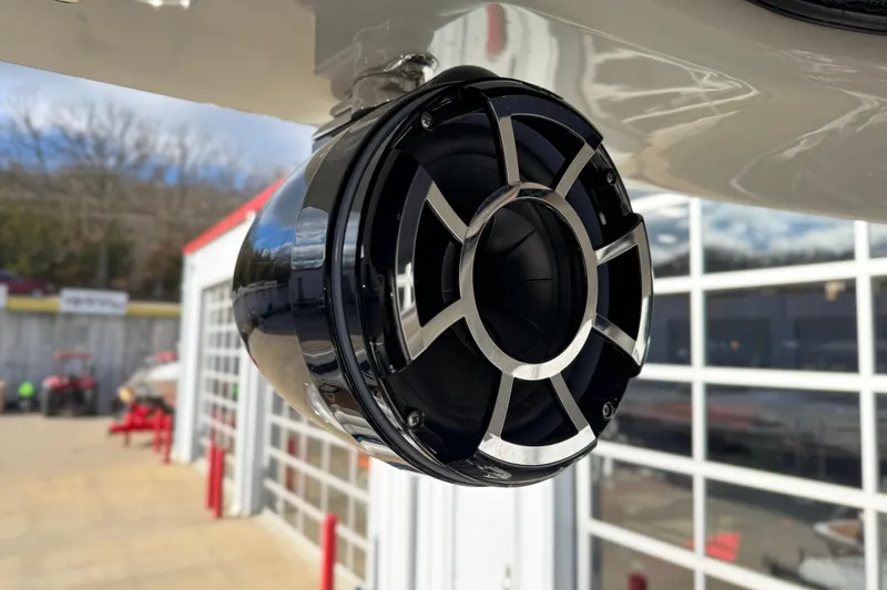 Slide: The Image of Close-up of a 2022 South Bay 25 Sport RS9-DC boat speaker, showcasing sleek design. - 39