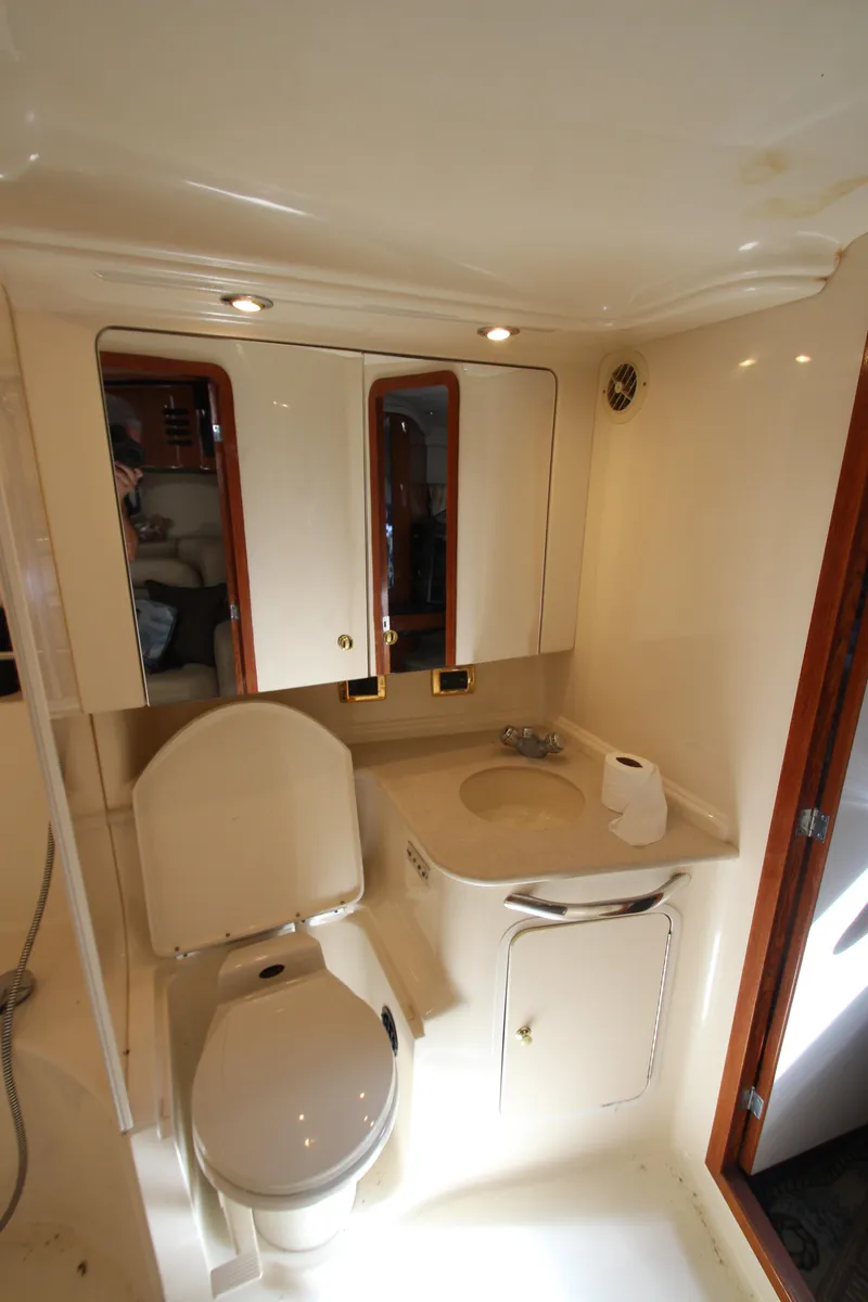 Slide: The Image of Luxurious bathroom in 2001 Sea Ray 460 Sundancer yacht with modern fixtures. - 38