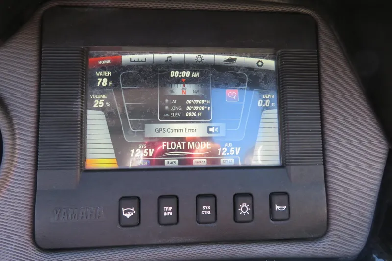 Slide: The Image of 2017 Yamaha Boats AR240 interior cabin with sleek black door and seating. - 32