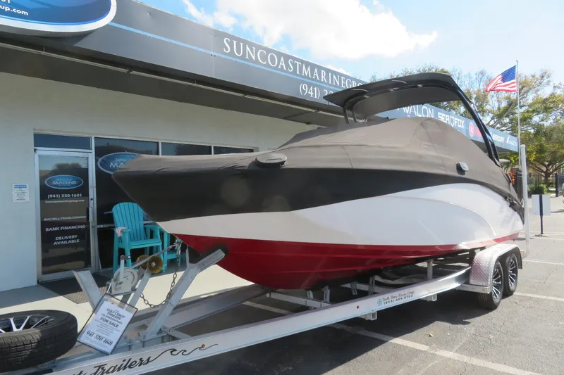 Slide: The Image of 2017 Yamaha Boats AR240 on trailer at Suncoast Marine Group dealership. - 65