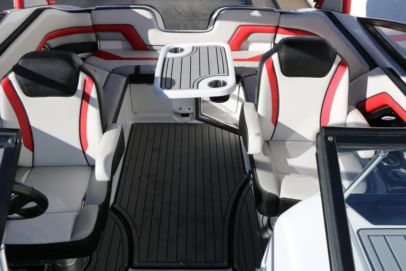Slide: The Image of 2018 Yamaha Boats 242X E-Series interior with sleek seating and modern design. - 41
