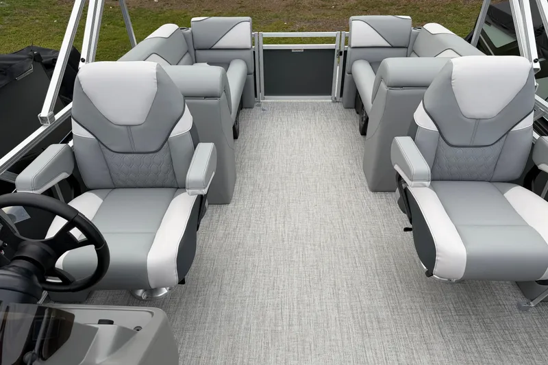 Slide: The Image of 2026 Avalon VENTURE QUAD LOUNGER interior with luxurious gray seating and modern design. - 3