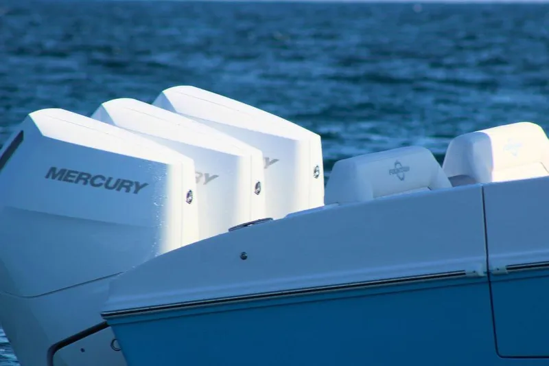 Slide: The Image of 2025 Fountain 38 SCX boat with Mercury engines on the ocean. - 37