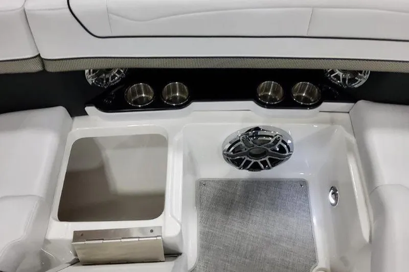 Slide: The Image of Interior of 2025 Formula 350 Crossover Bowrider I/O with cup holders and speakers. - 15