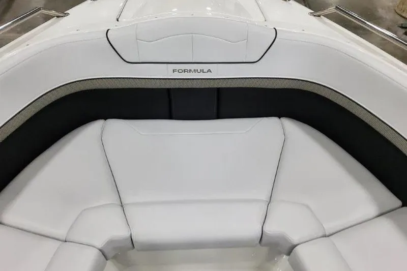 Slide: The Image of 2025 Formula 350 Crossover Bowrider I/O, luxurious white seating detail. - 17