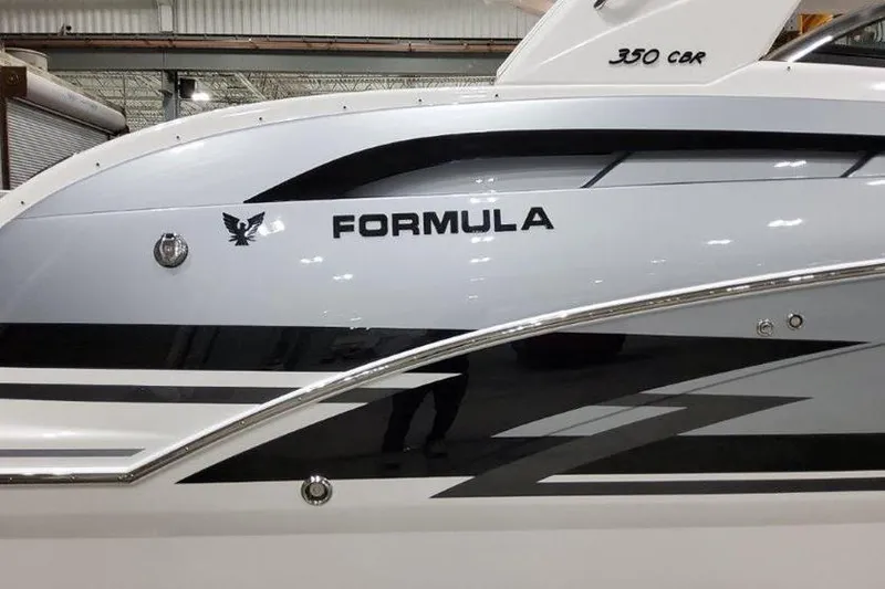 Slide: The Image of 2025 Formula 350 Crossover Bowrider I/O boat, side view. - 29