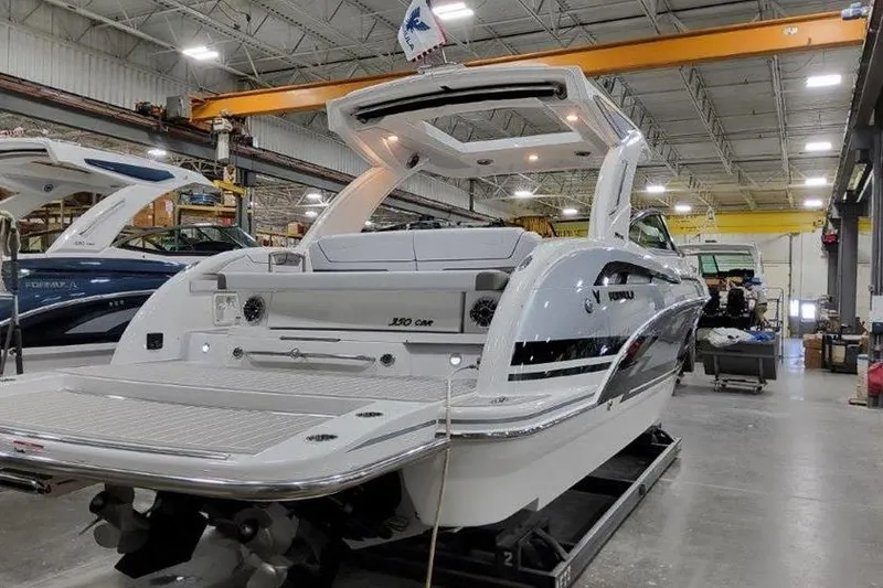 Slide: The Image of 2025 Formula 350 Crossover Bowrider I/O in a shipyard. - 30