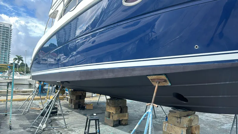 Slide: The Image of 2007 Sea Ray 360 Sedan Bridge yacht on dry dock for maintenance. - 39