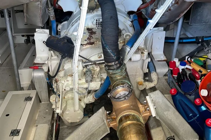 Slide: The Image of Engine room of a 1984 Bertram 54 Convertible boat. - 49