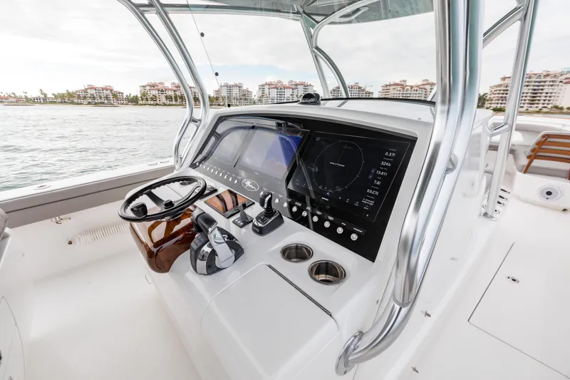 Slide: The Image of 2022 Valhalla Boatworks V-41 interior with luxury seating and ocean view. - 14