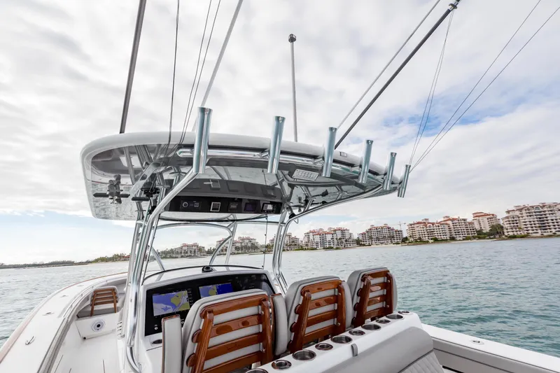 Slide: The Image of 2022 Valhalla Boatworks V-41 engine compartment with electrical components and wiring. - 20