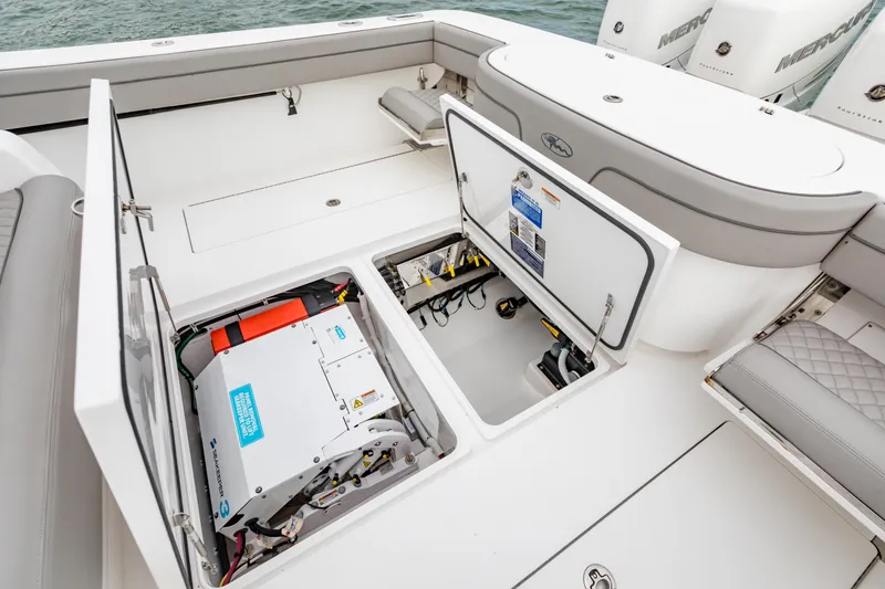 Slide: The Image of 2022 Valhalla Boatworks V-41 with four engines, open sea view, and spacious deck. - 24