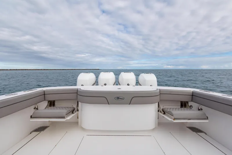 Slide: The Image of 2022 Valhalla Boatworks V-41 interior with luxurious seating, ocean view. - 28