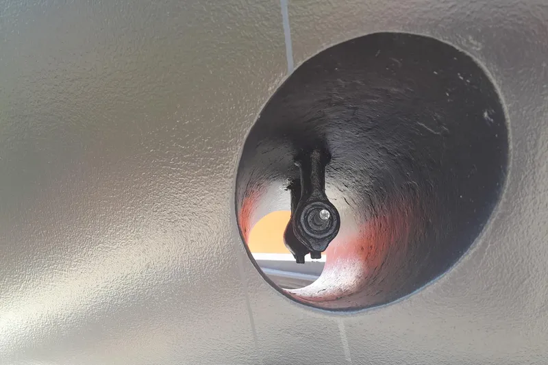 Slide: The Image of Close-up of a 1991 Taswell Sloop's propeller shaft tunnel, showcasing its interior details. - 36