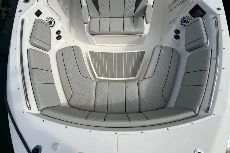 Slide: The Image of Luxurious seating area on 2022 Pursuit S 358 Sport boat with quilted upholstery. - 25