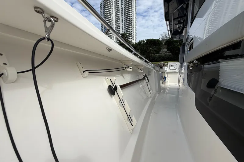 Slide: The Image of 2022 Pursuit S 358 Sport boat interior with sleek design and modern features. - 40