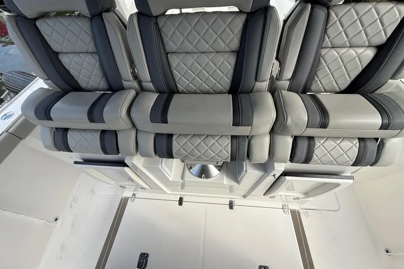 Slide: The Image of 2022 Pursuit S 358 Sport boat with luxurious quilted leather seating. - 52