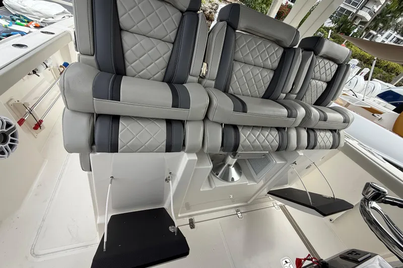 Slide: The Image of 2022 Pursuit S 358 Sport boat with luxurious quilted seating and modern design. - 61