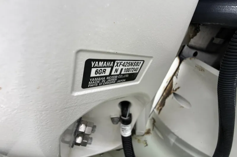 Slide: The Image of Yamaha motor label on 2022 Pursuit S 358 Sport boat engine. - 95