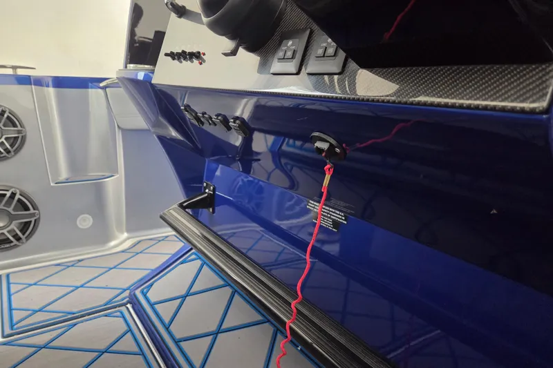 Slide: The Image of 2023 Nor-Tech 390 Sport Center Console interior with sleek controls and modern design. - 64